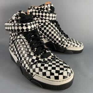 GIVENCHY Size 11 Black White Checkered Leather High Top Sneakers